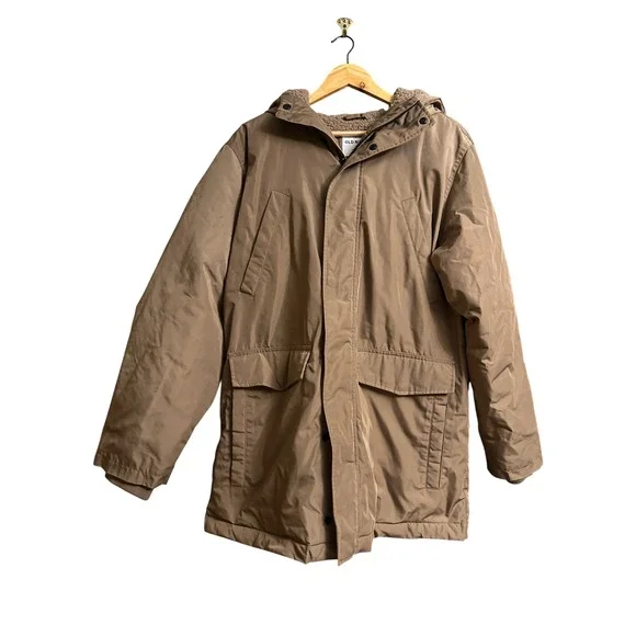 Old Navy Men's Tan Sherpa Lined Hooded Parka Jacket Size Large‎