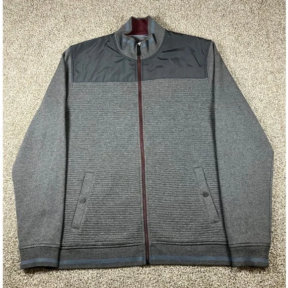 Ted Baker London Mens Grey Ribbed Full Zip Jacket Nylon Yoke Size 5 XL