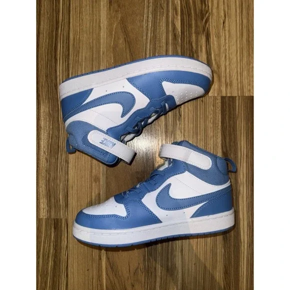 Nike NEW Court Borough Mid 2 White Blue Kids Youth Sz‎ 2Y 2