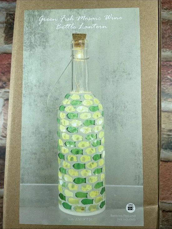 Green Fish Mosaic Wine Bottle Lantern