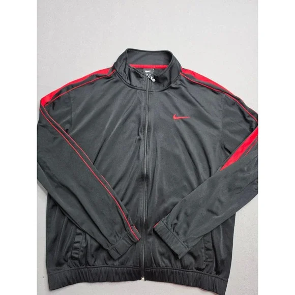 Nike Track Jacket Men's Large Black Swoosh Logo Long Sleeve Full Zip Performance