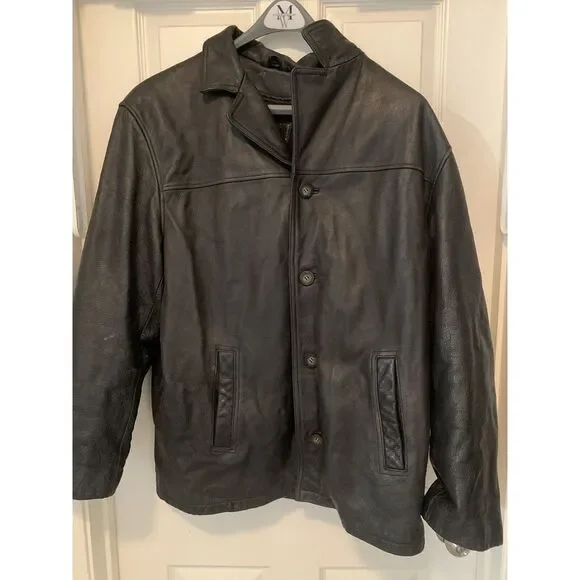 Vintage Guess Leather Jacket Black‎ Mens Large