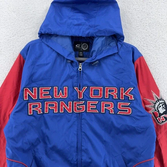New York Rangers Hooded Bomber Jacket Mens Small NHL Hockey‎ G III Coat Blue Red