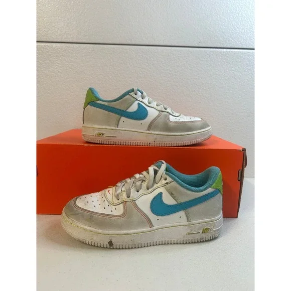 Nike Air Force 1 Low Kids White Blue Green Size 2.5Y #2183