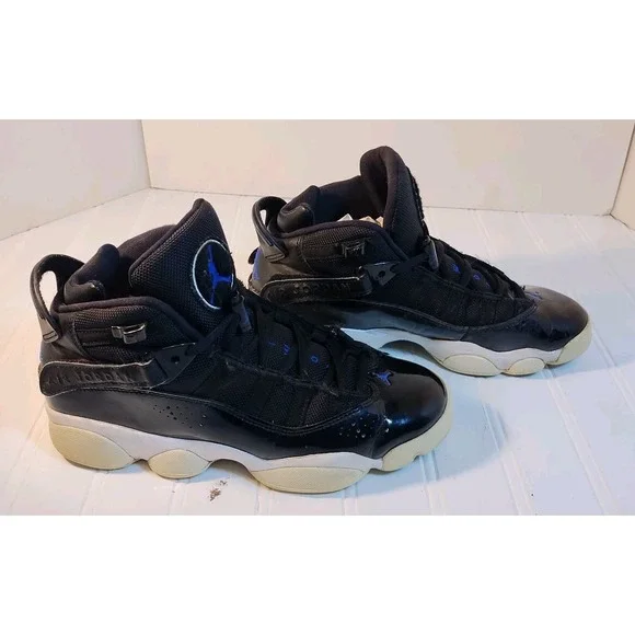 Nike Air Jordan Rings Basketball Sneakers Black Blue White 6Y 323419-016