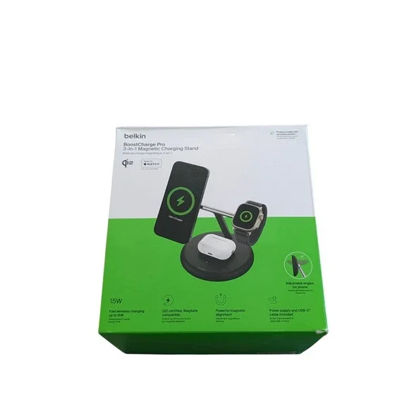 BbUq Belkin‎ BoostCharge Pro 3-in-1 Qi2 Magsafe Charge Stand WIZ023 Black Read⬇️