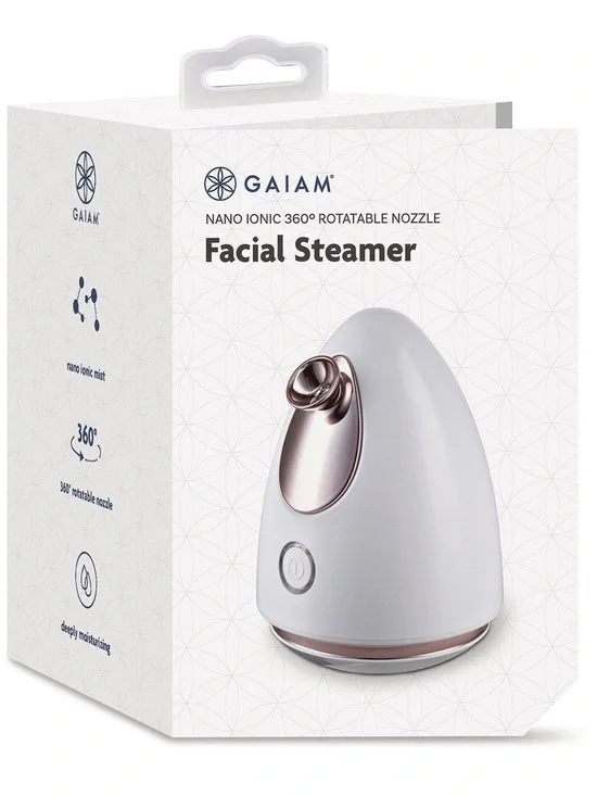 Gaiam White Facial Steamer with Nano Ionic 360 Rotatable Nozzle