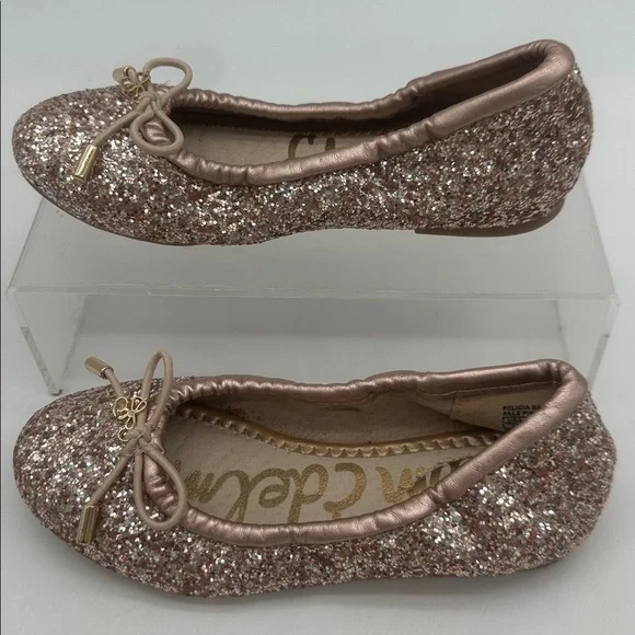 Sam Edelman Girls Felicia Pale Pink Gold Size 12 Ballet Flats Sparkle