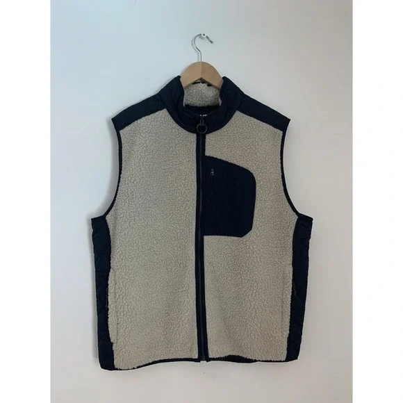 Lands' End Vest Men's Sz XL Fleece With Quilted Panels Ivory And Navy Gorpcore