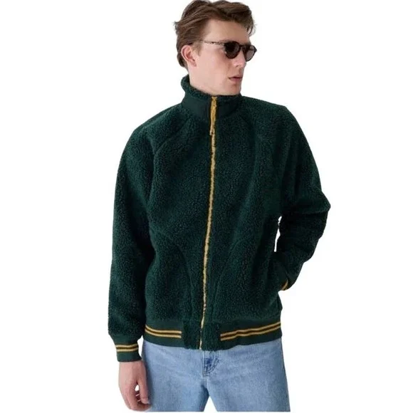 New J.Crew Men’s Nordic Sherpa Fleece Green All-Weather Jacket Coat Med Madewell