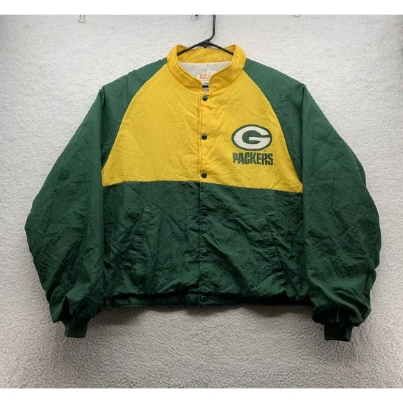 VTG Green‎ Bay Packers Windbreaker Mens XL Swingster Quilted Color Block NFL USA