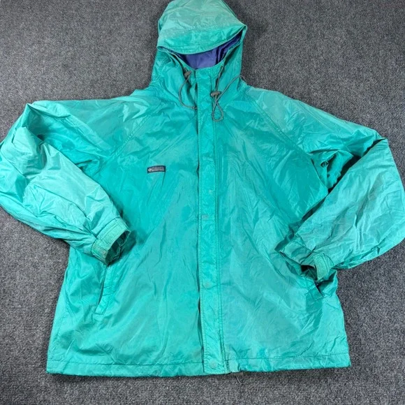 Vintage Columbia Sportswear Mens‎ Teal Green Hooded Windbreaker Jacket Large L