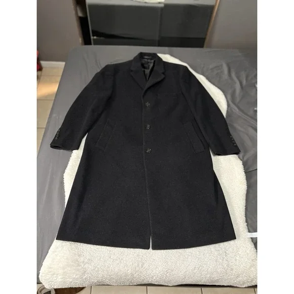 Lauren Ralph Lauren Men's Black Wool‎ Cashmere Button Trench Coat Size 48R
