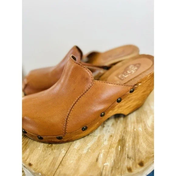 Vintage Y2K London‎ Underground Leather Wooden Platform Clog Size 37