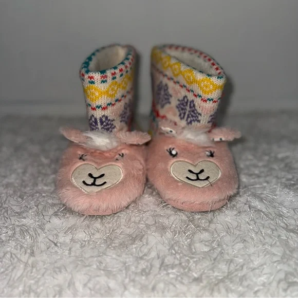 Totes Kids Pink Llama Heart Fuzzy Boot Slippers Size‎ 13-1