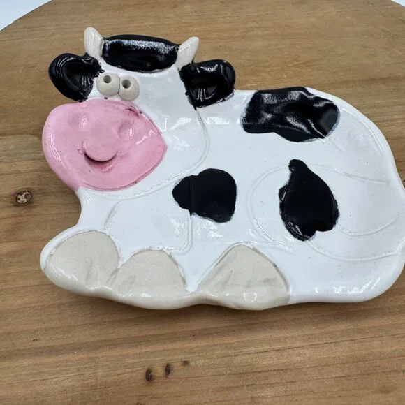 Cow trinket soap tray dish pottery Nishio studio pottery studio art excellent co