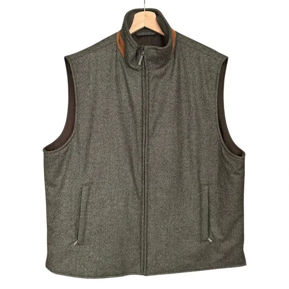 Brooks Brothers Loro Piana Storm System Wool Vest InsulatedGreen Gray L