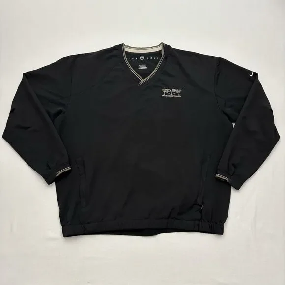 Nike Golf Jacket Mens XL Black V Neck Pullover Windbreaker Zipper Pockets Y2K