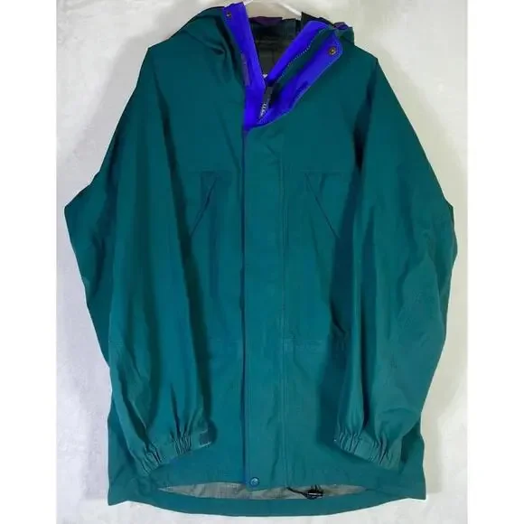 Vintage 90s LL Bean Jacket Men XL Blue Green Anorak Colorblock Aztec Made in USA