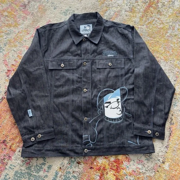 Vintage Y2K Southpole Embroidered Dark Wash Denim Jacket Hip Hop Streetwear