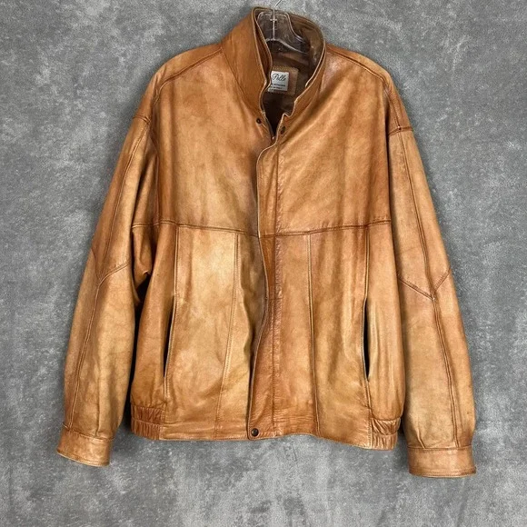Vintage Vera Pelle Leather Bomber Jacket Mens‎ 52 Made In Italy Viscose Wool