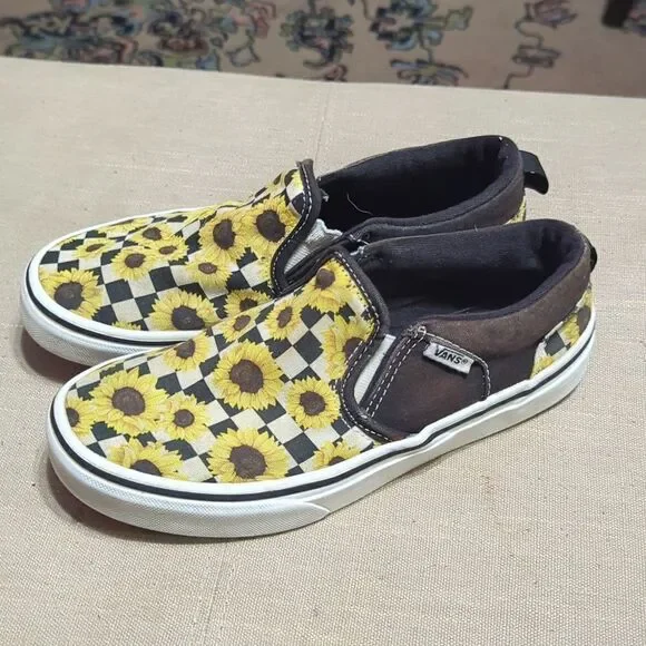 Vans Asher Sunflower‎ Checkerboard Sneaker Shoes 4 Sunflowers