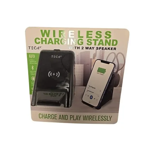 Tech Squared Wireless Charging Stand with 2 Way Speaker, Black