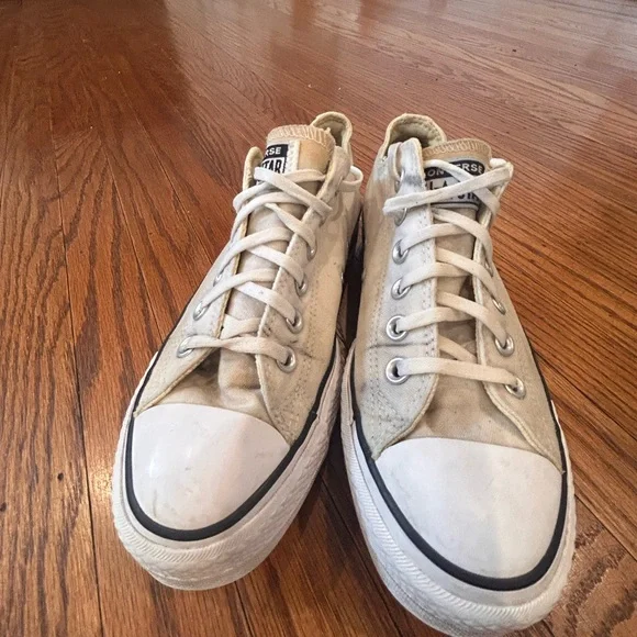 Cream Canvas Platform Sneakers - Women's Low Top