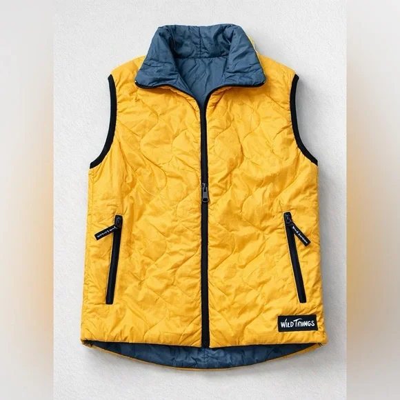 Wild Things Reversible Puffer Vest Yellow Gray Made USA Men’s S