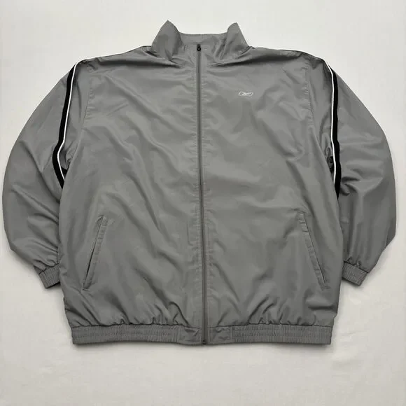 Vintage Y2K Reebok Gray Track Jacket Windbreaker Striped Mens XL Streetwear