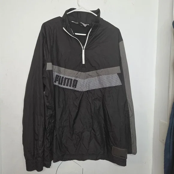Puma Mens Training Quarter Zip Windbreaker Jacket Black Grey Logo Size Large