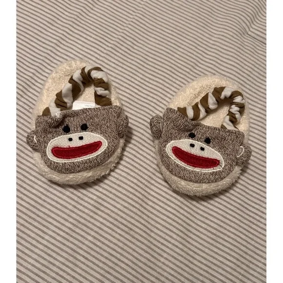 Baby Starters 0-9 Months Sock Monkey Slippers Terry Cloth Slip On Gender Neutral
