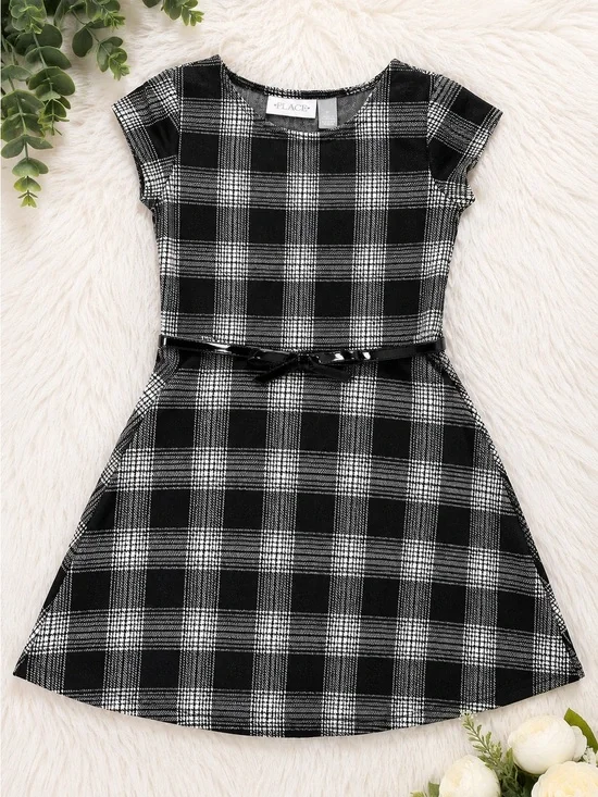 Place Black & White Plaid Belted Kids Dress the children’s place size 6