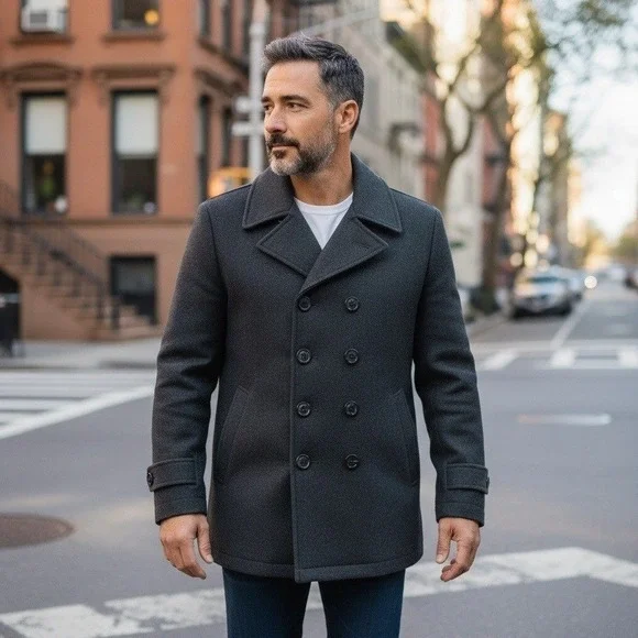 Vintage Arjun Men's Black Double Breasted Wool Blend Peacoat Jacket Size 5XL NEW