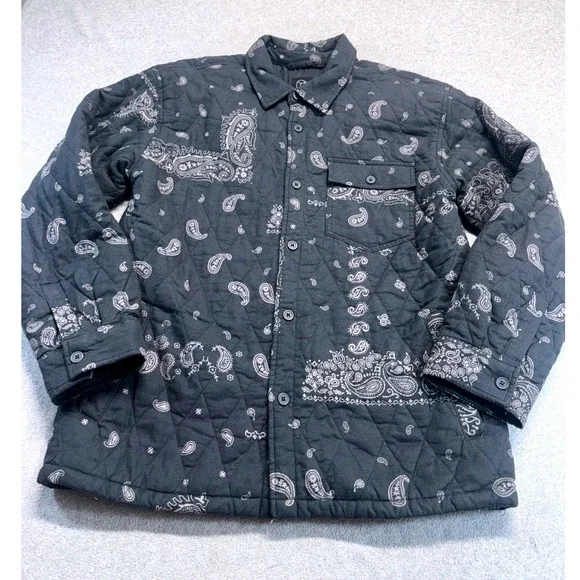 Original Use Quilted Shirt Jacket Mens Medium Black Paisley Bandana Shacket