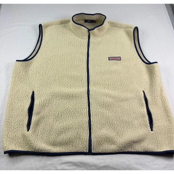 Vineyard Vines Vest Mens 4XB Big Beige Fleece Sherpa Full Zip Preppy Casual