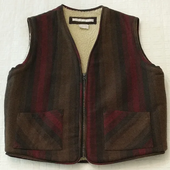 Perry Ellis Wool‎ Blend Vest, Zipper, Lined, Brown, Red And Gray, Men's Size XL