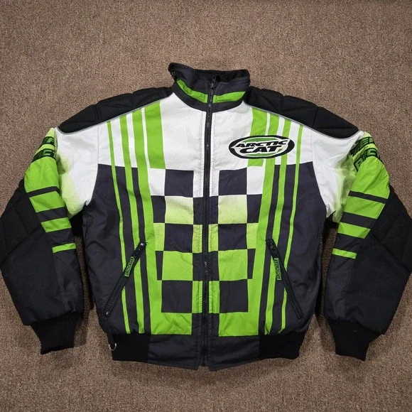 Vintage Arctic‎ Cat Vaporblast Jacket Mens Medium Green Checkered Thinsulate Zip