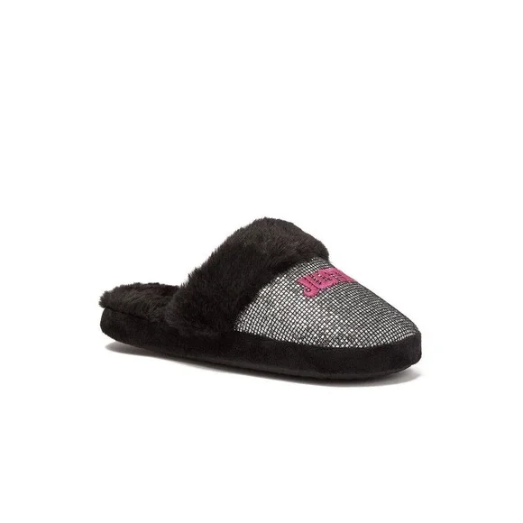 Justice Little & Big Girls Slip On Scuff Slippers Black/Silver Size 6