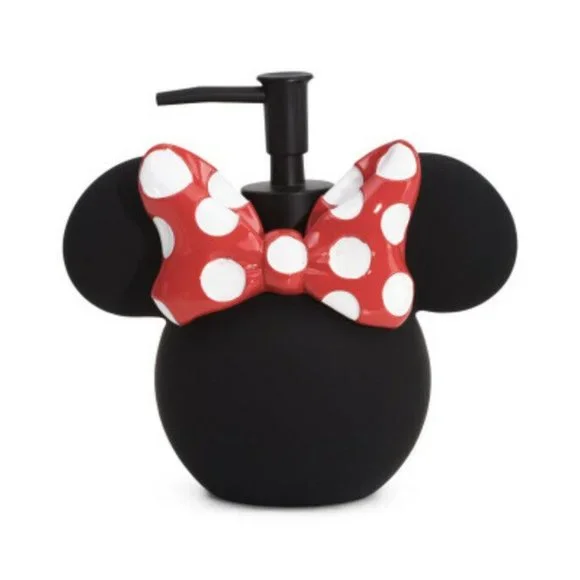 New Disney Minnie Polka Dot Bow Lotion Soap Pump Dispenser‎ Black Resin 6x6