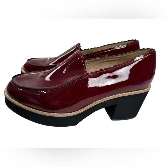 Eileen Fisher Harria Platform Loafer Red Burgundy Glossy Patent Leather Size 7M