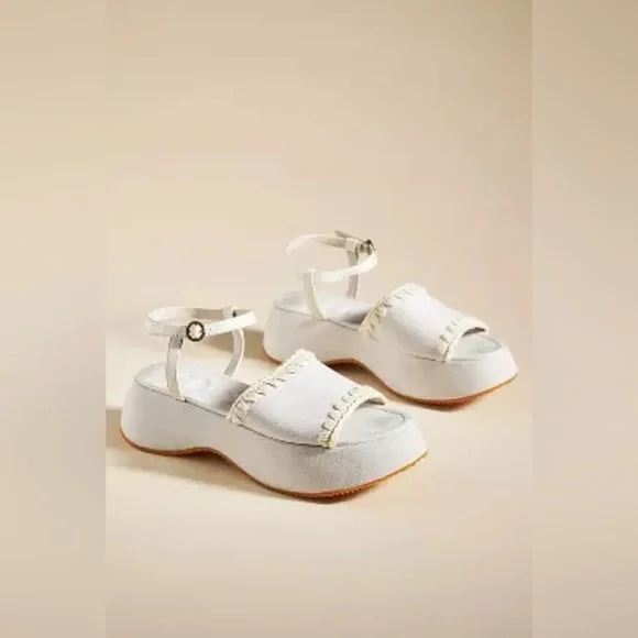 Cream Platform Shoes with Adjustable Straps