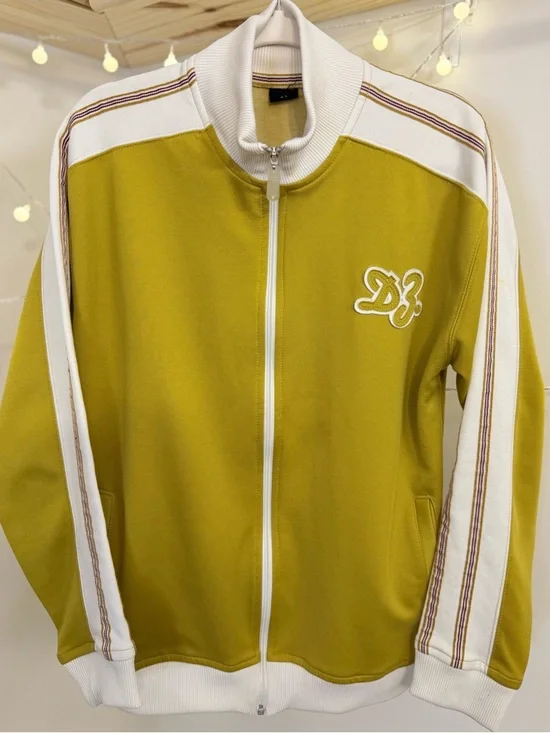 🌾 FARM Rio Mustard and White Zip-Front Track Jacket