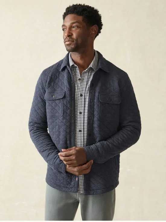 Faherty Men’s Epic Quilted Fleece CPO Shirt Jacket - Navy Melange sz XL