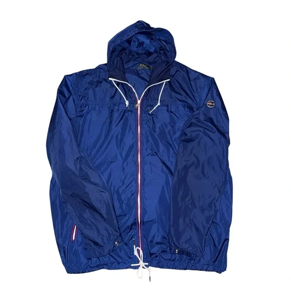 Polo RALPH LAUREN Mens 2XLT Blue Jacket PATCH Hooded Windbreaker Zip Coat