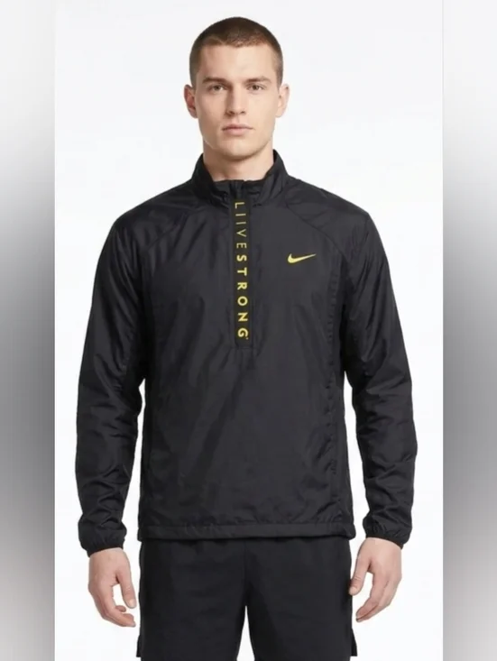 Nike Livestrong Black Half Zip Windbreaker Pullover Athletic Running Lightweight