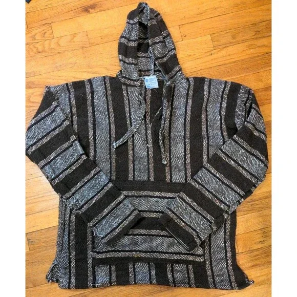 Geniune Mexican Baja Poncho Hoodie Pullover Y2K Confecciones Elvis Sz XL Woven