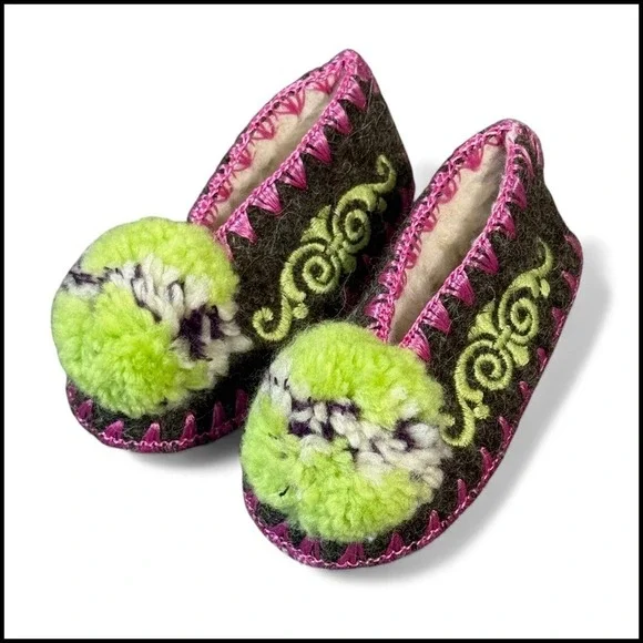 Karagiannis Handmade‎ Traditional Greek Wool Slipper Baby Purple Green UK 3 Gift