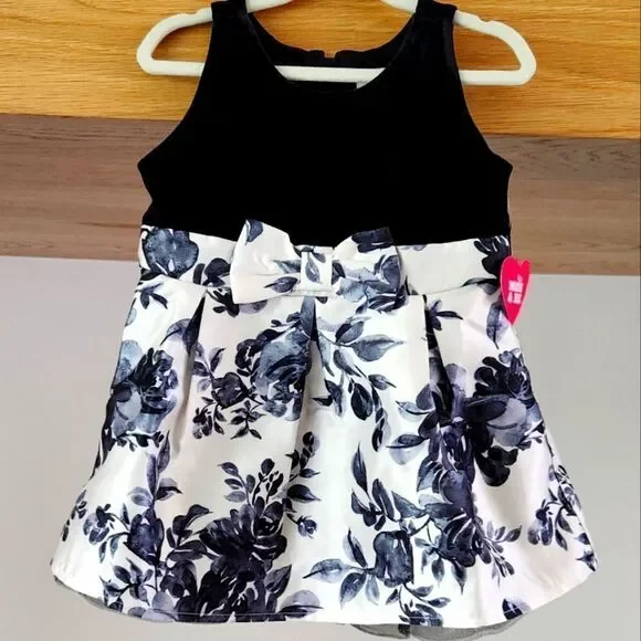 The Children's Place Monochrome Baby Girl Party Dress with Bow Detail