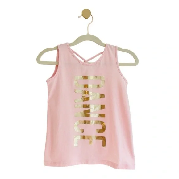 Gold 'DANCE' Print, The Children's Place Pink Tank Top with Cross-back Girls 4T